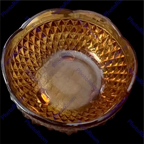 Vintage Amber Indiana Glass 3 Footed Candy Bowl Diamond Point Pattern 5" x 3" - Picture 4 of 5
